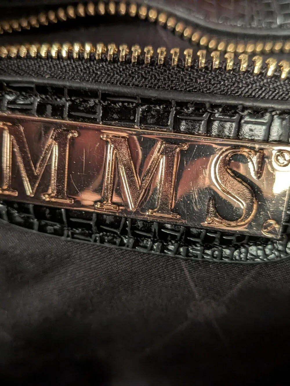 MMS Black Faux Leather Purse with White Print on the sides